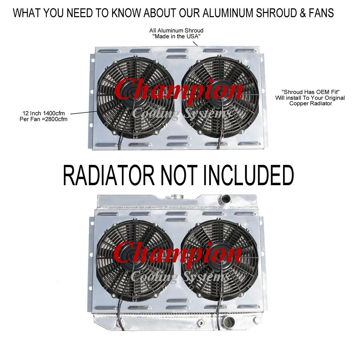 1964 1965 Chevy Chevelle Champion Aluminum Fan Shroud + Fans (RADIATOR